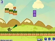 Bieb Blasters 2 game screenshot showing a stick-figure-like Bieb caricature being targeted by a bazooka.