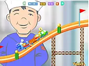 Screenshot of Toy Race Challenge game showing small toy cars racing on an indoor track. Play free online racing game.