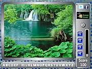 Play Lake View Find the Alphabets free online hidden object game screenshot; beautiful lake view with hidden letters to find