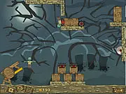 Impale 2 free online zombie puzzle game, cartoon zombie being launched toward spinning saw blades