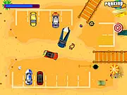 Summer Vacation Parking online game screenshot, car navigating a parking lot full of beach toys and people