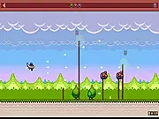 Screenshot of the Lily Fighters game, showing a small pixelated airplane shooting at a large enemy tank and several smaller aircrafts.