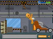 Dummy Sneakout free online game screenshot, a crash test dummy attempting to sneak past a mechanical obstacle in a factory