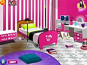 Groom The Rooms free online cleaning and time management game showing a messy room with clothes and objects scattered around