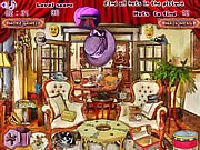 Screenshot of Conjurer's House hidden object game showing a cluttered magical room with a list of items to find.