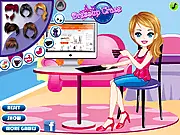 Keri enjoying hot chocolate while playing Online Shopper free dress up game