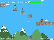 Lucky Boy Adventure free online game screenshot, character jumping over a gap in a forest level while collecting a diamond