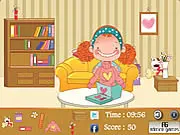 Screenshot of the Girls Room Hidden Object game, showing a messy bedroom scene with a list of items to find