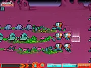 Screenshot of Planet Juicer showing various space marine units and towers deployed strategically on a path to defend against an incoming alien attack wave