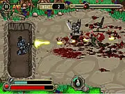 Screenshot of The Peacekeeper online game showing the player character firing a machine gun at a wave of enemies charging across a battlefield.