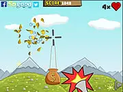Arcade cannon shooting a projectile to collect a massive pile of shiny gold coins in the game Gold Shooter