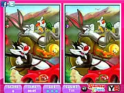 A comparison screen from 10 Differences Looney Tunes game showing two nearly identical cartoon images of Bugs Bunny and Daffy Duck.