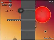 Heli vs Tower game screenshot showing a small helicopter flying next to a huge, endless tower with explosions and upgrades