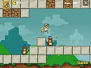 Go Blocks free online game screenshot - Physics puzzle where a character shoots blocks to smash monsters