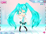Hatsune Miku dress up game screenshot, the Vocaloid star in a new adorable outfit and her iconic pigtails