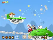 Sky Sheep free online game screenshot - A shepherd driving a truck on a flying island while avoiding dragons