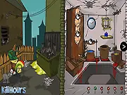 Screenshot of Katpow Express Cooking game showing a chef preparing Asian fast food dishes on a stove and serving customers at a counter, free time-management game