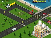 Car Color Collector online puzzle game screenshot, colored cars on a road being directed by a traffic sign to pick up matching colored boxes
