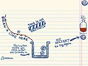 Scribbles! free physics puzzle game screenshot showing a hand-drawn line helping small ink blots across a gap
