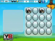Angry Birds Memory Balls free online game, showing a grid of face-down cards and a few pairs of matched Angry Birds characters.
