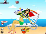 Beach Fashion Dress Up game screenshot showing a teenage model being dressed in a swimsuit and accessories