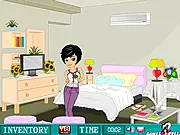 Detailed image of a messy bedroom where players must find hidden objects to locate a lost contact lens in the free online game