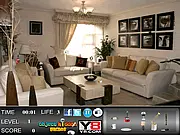 Guest Room Hidden Objects free online game screenshot, showing a cluttered room with various hidden items to find