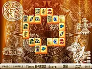 Screenshot of Ancient Mahjong Solitaire free online game showing a pyramid-style layout of ancient-themed Mahjong tiles
