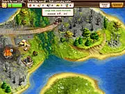 Screenshot of Roads of Rome 3 free online game showing Roman workers building a road and gathering resources in a strategic setting