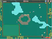 Screenshot of Sheepwalk Puzzle Online free game showing a flock of cartoon sheep being guided around a wooden obstacle towards a fenced pen