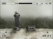 Futuristic plant turret shooting projectiles at waves of incoming alien enemies in the free online game Nuclear Plant