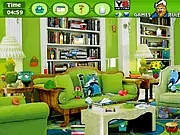 Play Green Room Hidden Objects game online. A detailed illustration of a green-themed room with many objects cleverly concealed.