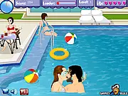 Miley Cyrus and boyfriend in a swimming pool trying to kiss secretly