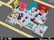 Cutaway House Escape 4 free online game screenshot showing a cross-section view of a house with various rooms and puzzles
