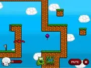 Fluunix free online flying platformer game screenshot showing a character flying over a grassy labyrinth in the sky