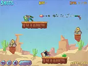 Shooting Cowboys free online action game screenshot of a policeman aiming a shotgun at a cowboy criminal