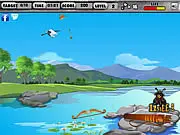 Bird Hunter game screen showing an archer aiming a bow and arrow at a variety of birds flying across the sky, with a dangerous eagle in the background