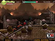 Monster Buggy Racing Online free game screenshot showing a modified buggy jumping across a challenging, rugged terrain