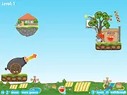 Play Monsters Packer free online physics game, cannon aiming to shoot a blue monster into a cardboard box