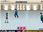 Geek Magnet free online game screenshot showing a female character trying to kiss hunks while avoiding geeks.