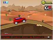 Screenshot of a car driving on a desert path in Desert Drive game; Gameplay showing collection of spanners and coins; Offroad car selection screen.