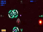 Screenshot of Spwars space shooter game with an enemy ship; Play Spwars free online arcade game; Classic wave survival shooter game