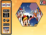 Master Mickey Fix The Puzzle Game free online screenshot showing scrambled puzzle pieces of Mickey Mouse that need to be assembled