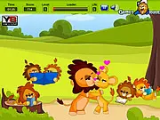 Lion Kiss free online game featuring two cartoon lions kissing secretly
