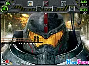 Pacific Rim Hide & Seek game featuring a stylized image of a Jaeger robot with highlighted hidden pixels for the player to find