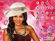 Vanessa Hudgens Tattoos Makeover free online game screen showing various makeup, hairstyle, and tattoo options for the celebrity.