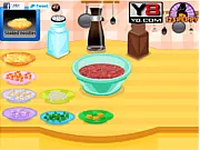 Thai Spring Roll Cooking game screen showing a virtual kitchen with spring rolls being prepared alongside ingredients like vegetables and dipping sauce