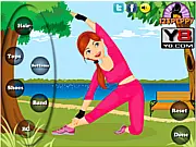 Fitness Girl Dress Up game screen showing a character in athletic wear choosing between various leggings, sports bras, and sneakers