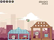 Evil Zombies free online game screenshot showing a cannon about to launch a ball to destroy a wooden structure