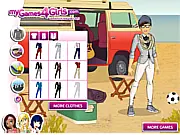 Louis Tomlinson Dress Up Game screen showing a cartoon version of the 1D star with various jackets, shirts, and jeans to choose from